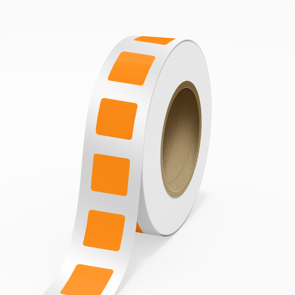Neon Orange 2 x 2 Inch Roll of Square Labels - Bright Adhesive