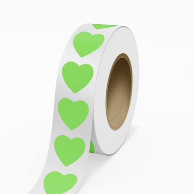 Neon Green 2 x 2 Inch Roll of Heart Shaped Labels - Wedding Anniversary Valentine's Day Bright Adhesive