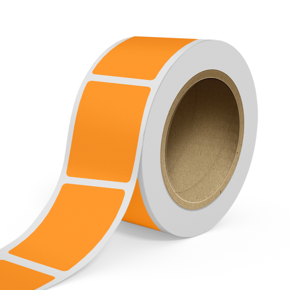 Neon Orange 2 x 3 Inch Roll of Rectangle Labels - Bright Adhesive