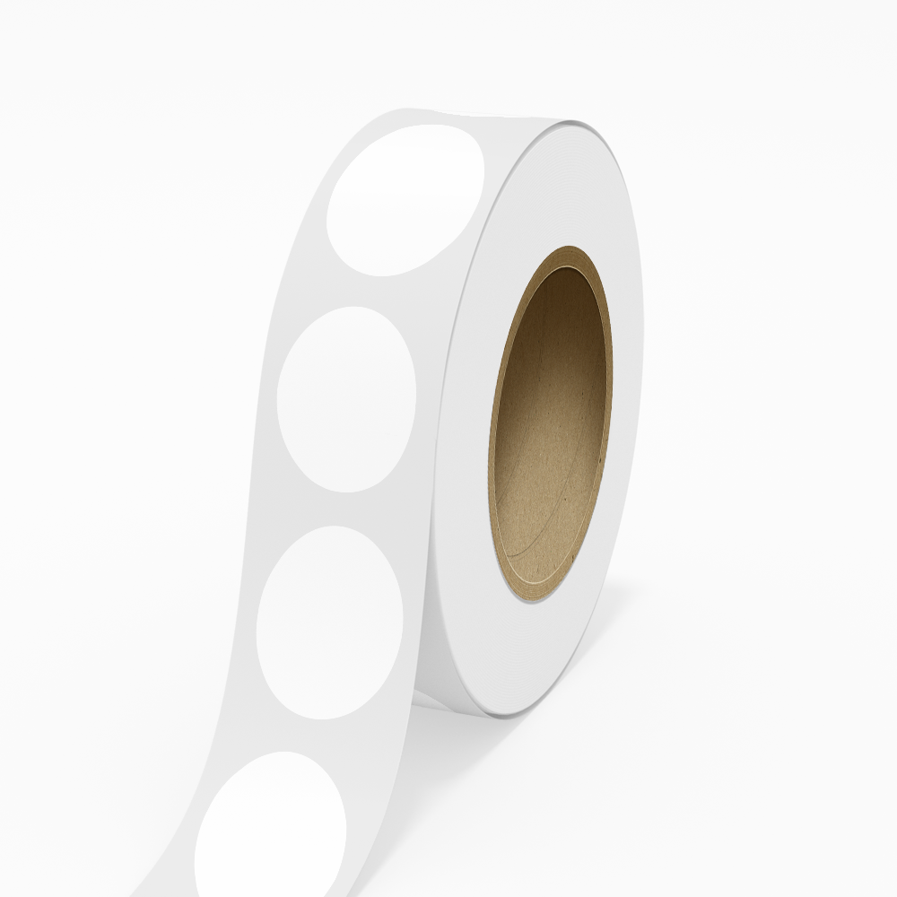 White 2 x 3 Inch Roll of Oval Labels - Tear Resistant with High Gloss Film Layer