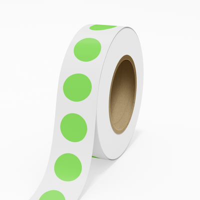 Neon Green 2 Inch Roll of Circular Round Labels - Bright Adhesive