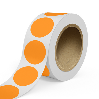 Neon Orange 3 1/2 Inch Roll of Circular Round Labels - Bright Adhesive