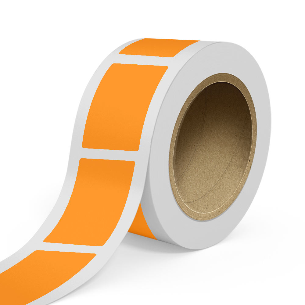 Neon Orange 3 1/4 x 5 Inch Roll of Rectangle Labels - Bright Adhesive