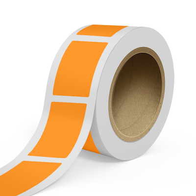Neon Orange 3 1/4 x 5 Inch Roll of Rectangle Labels - Bright Adhesive