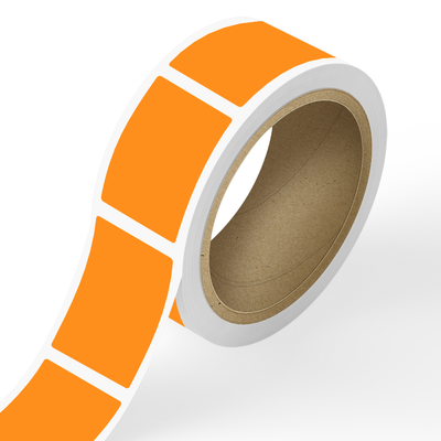 Neon Orange 3 3/8 x 5 1/2 Inch Roll of Rectangle Labels - Bright Adhesive