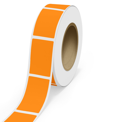 Neon Orange 3 3/8 x 6 Inch Roll of Rectangle Labels - Bright Adhesive