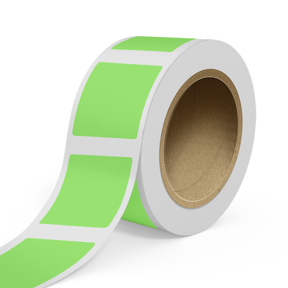 Neon Green 3 x 3 1/2 Inch Roll of Rectangle Labels - Bright Adhesive