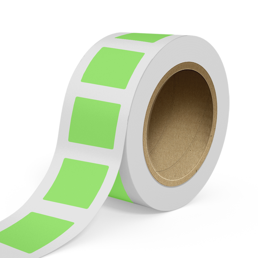 Neon Green 3 x 3 Inch Roll of Square Labels - Bright Adhesive