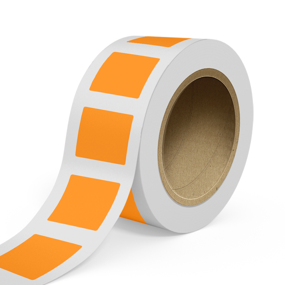 Neon Orange 3 x 3 Inch Roll of Square Labels - Bright Adhesive