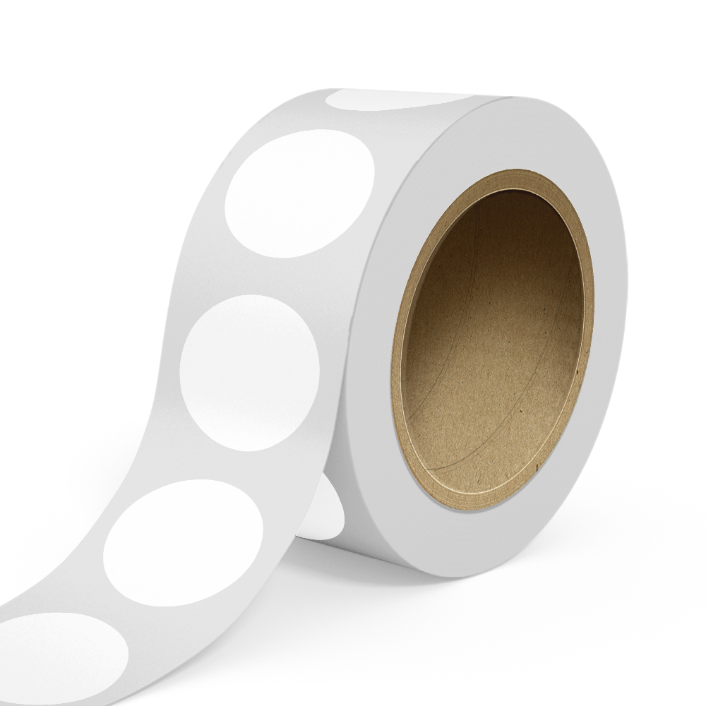 White 3 Inch Roll of Circular Round Labels - Tear Resistant with High Gloss Film Layer