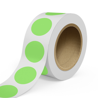 Neon Green 3 Inch Roll of Circular Round Labels - Bright Adhesive