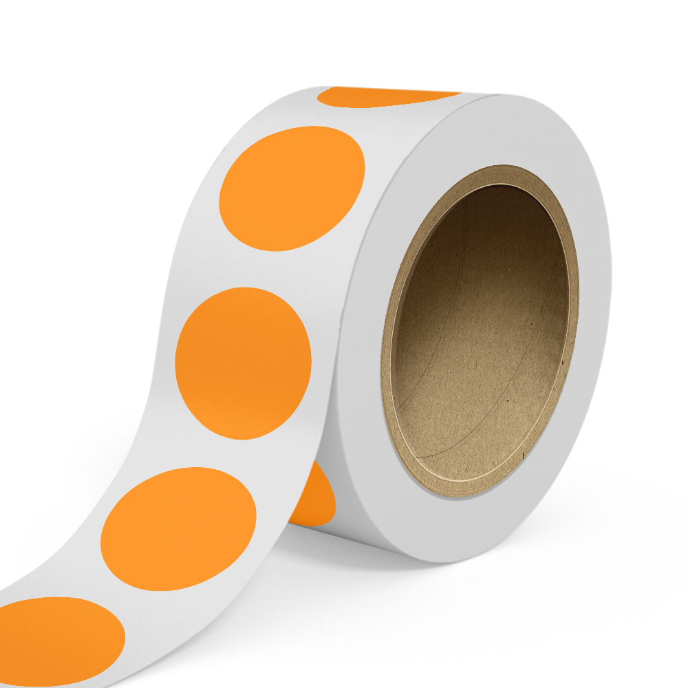 Neon Orange 3 Inch Roll of Circular Round Labels - Bright Adhesive