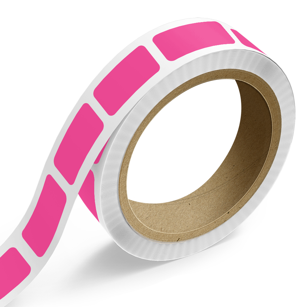 Neon Pink 3/4 x 1 1/2 Inch Roll of Rectangle Labels - Bright Adhesive