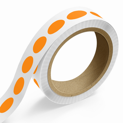 Neon Orange 3/4 x 1 1/2 Inch Roll of Oval Labels - Bright Adhesive