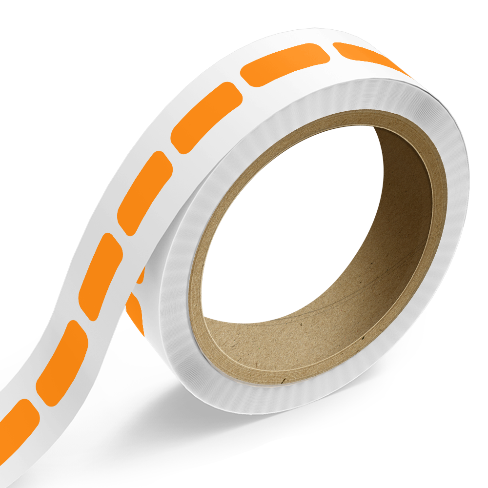 Neon Orange 3/8 x 1 Inch Roll of Rectangle Labels - Bright Adhesive