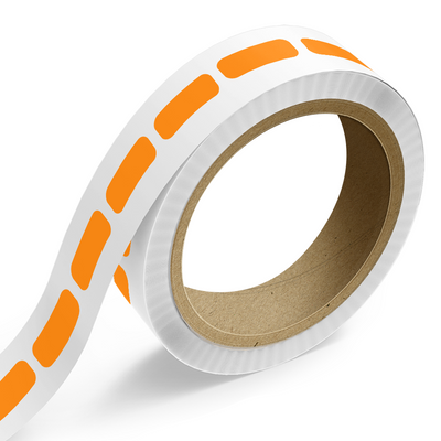 Neon Orange 3/8 x 1 Inch Roll of Rectangle Labels - Bright Adhesive