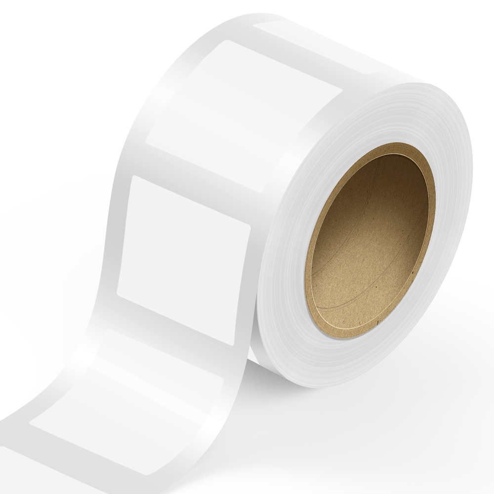 Clear 4 x 4 Inch Roll of Square Labels - Tear Resistant with High Gloss Film Layer