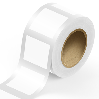 White 4 x 4 Inch Roll of Square Outdoor Labels - Weather Resistant with Easy Peel