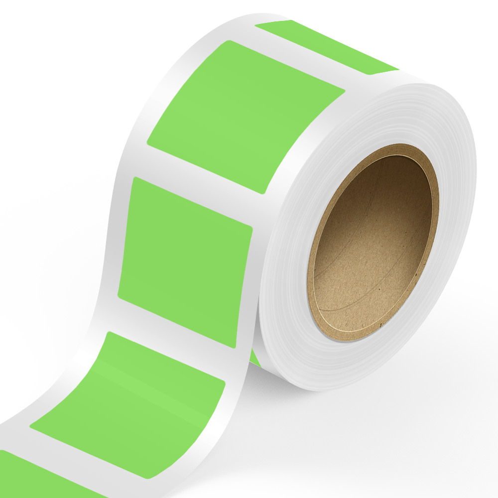 Neon Green 4 x 4 Inch Roll of Square Labels - Bright Adhesive