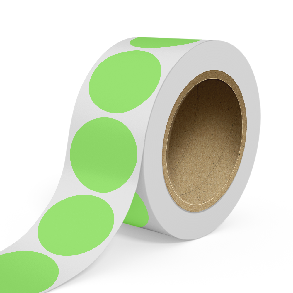 Neon Green 4 Inch Roll of Circular Round Labels - Bright Adhesive