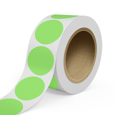 Neon Green 4 Inch Roll of Circular Round Labels - Bright Adhesive