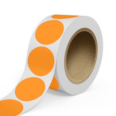 Neon Orange 4 Inch Roll of Circular Round Labels - Bright Adhesive