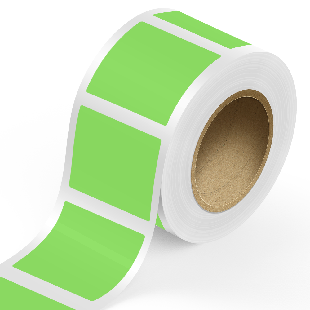 Neon Green 5 x 5 Inch Roll of Square Labels - Bright Adhesive