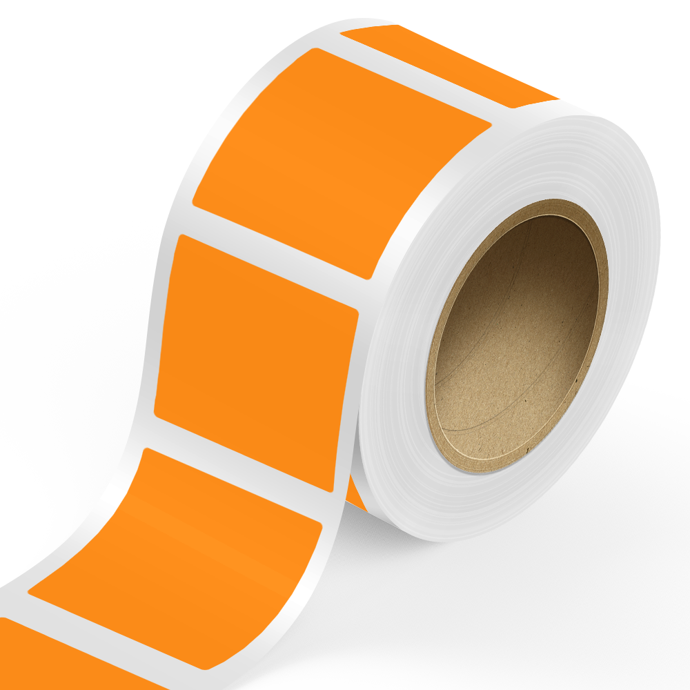 Neon Orange 5 x 5 Inch Roll of Square Labels - Bright Adhesive