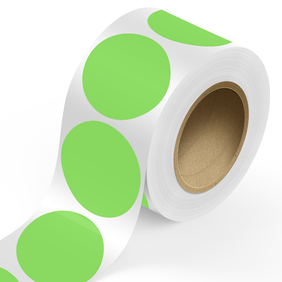 Neon Green 5 Inch Roll of Circular Round Labels - Bright Adhesive