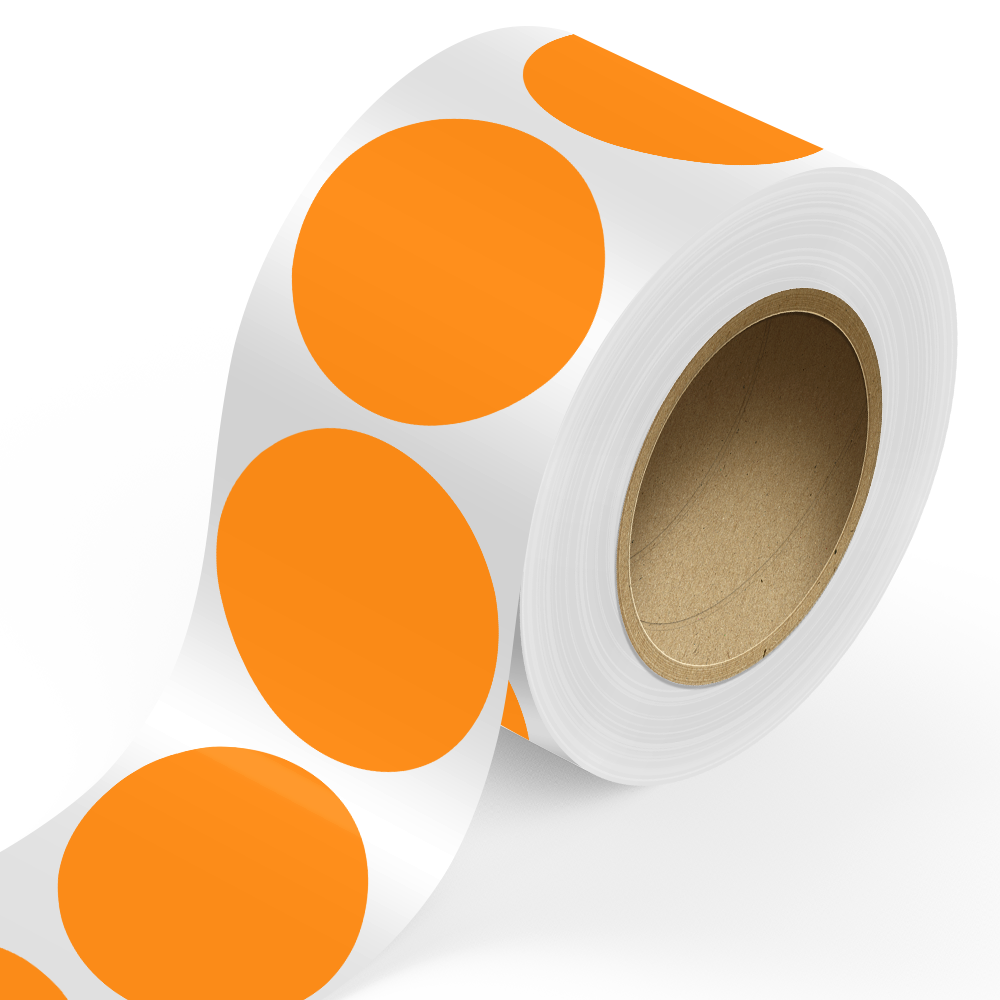 Neon Orange 5 Inch Roll of Circular Round Labels - Bright Adhesive