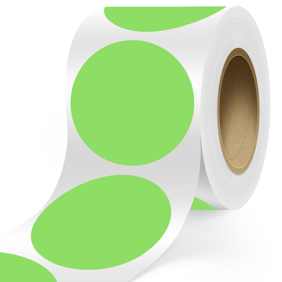 Neon Green 6 Inch Roll of Circular Round Labels - Bright Adhesive