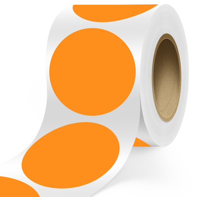 Neon Orange 6 Inch Roll of Circular Round Labels - Bright Adhesive