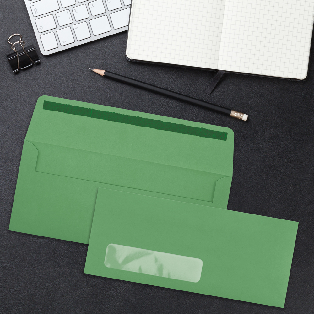 Holiday Green 32lb #10 Window Envelopes (4 1/8 x 9 1/2)