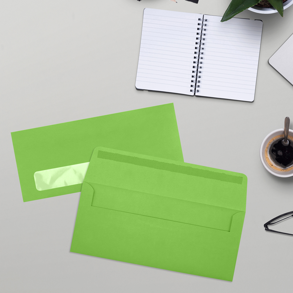Lime Green 32lb #10 Window Envelopes (4 1/8 x 9 1/2)