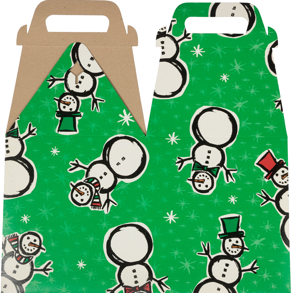 Green Snowman Large Gable Gift Boxes (8 x 7 1/4 x 8)