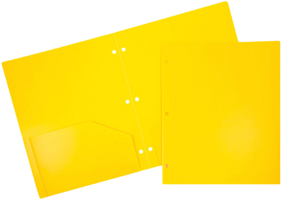 Yellow 9 x 12 Plastic 3 Hole Punched Duty Folders
