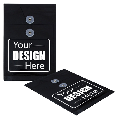 Black 6 1/4 x 9 1/4 Open End Plastic Envelopes with Button & String