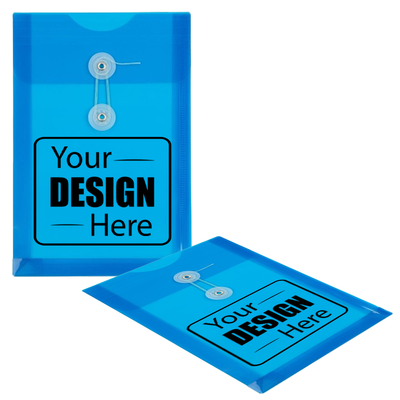 Blue 6 1/4 x 9 1/4 Open End Plastic Envelopes with Button & String