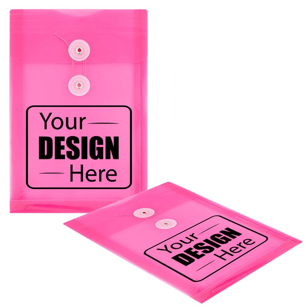 Fuchsia Pink 6 1/4 x 9 1/4 Open End Plastic Envelopes with Button & String