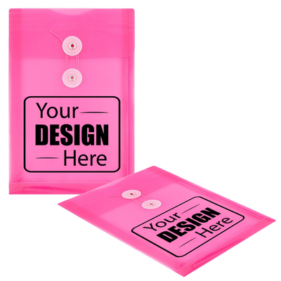 Fuchsia Pink 6 1/4 x 9 1/4 Open End Plastic Envelopes with Button & String