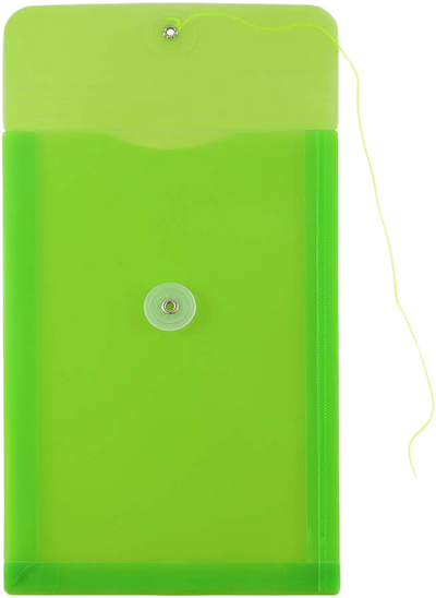 Lime Green 6 1/4 x 9 1/4 Open End Plastic Envelopes with Button & String