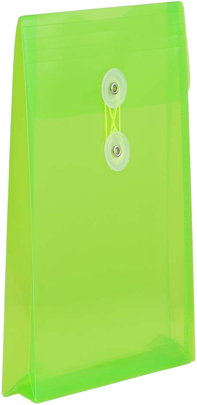 Lime Green 6 1/4 x 9 1/4 Open End Plastic Envelopes with Button & String