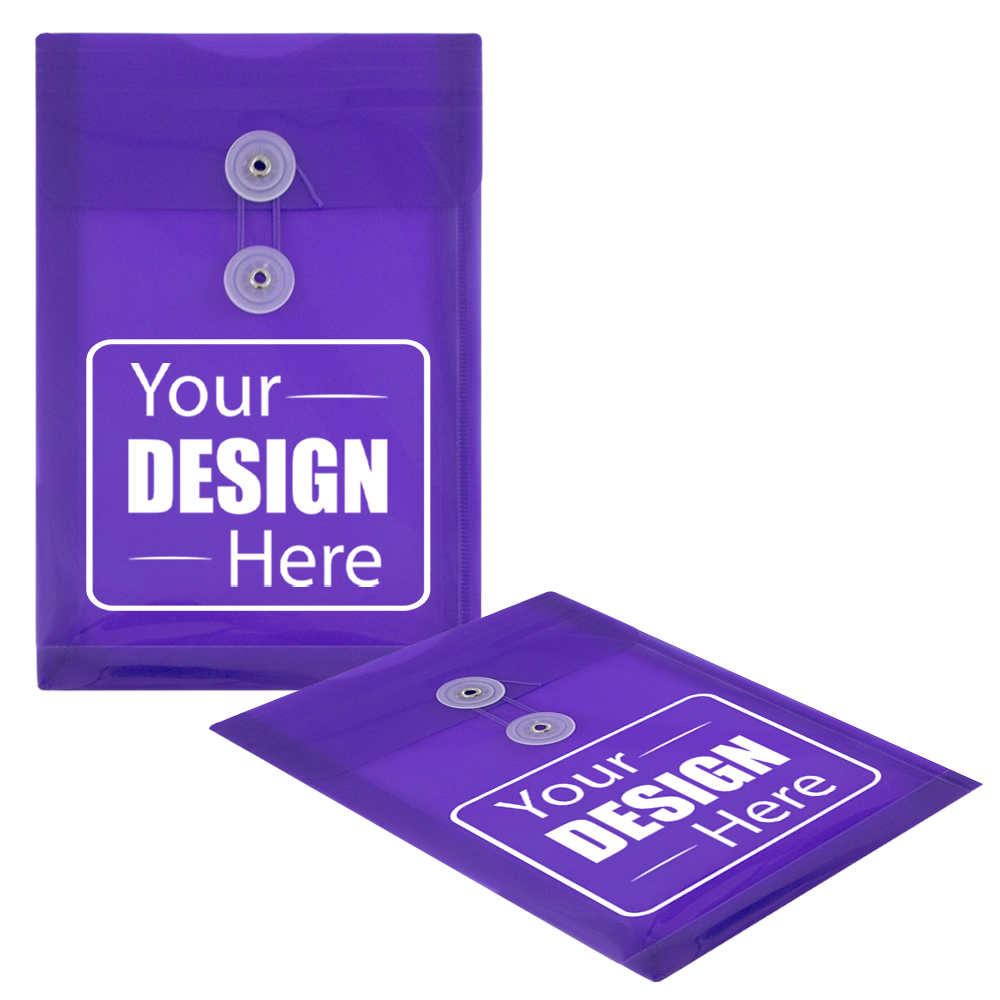 Purple 6 1/4 x 9 1/4 Open End Plastic Envelopes with Button & String