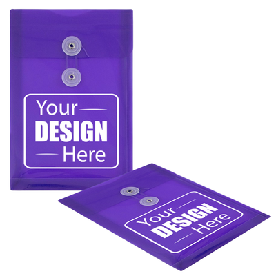 Purple 6 1/4 x 9 1/4 Open End Plastic Envelopes with Button & String