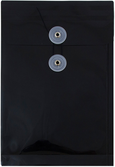 Black 6 1/4 x 9 1/4 Open End Plastic Envelopes with Button & String
