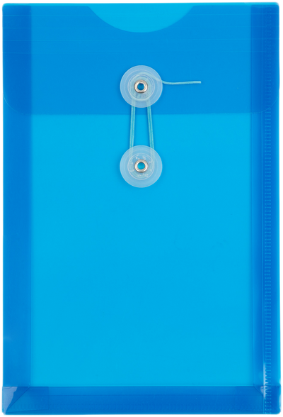 Blue 6 1/4 x 9 1/4 Open End Plastic Envelopes with Button & String