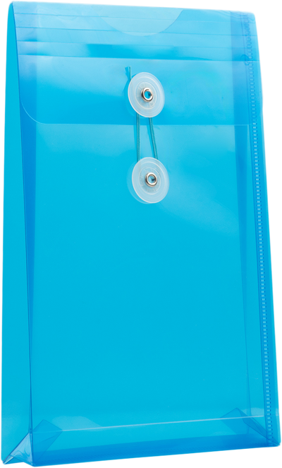 Blue 6 1/4 x 9 1/4 Open End Plastic Envelopes with Button & String