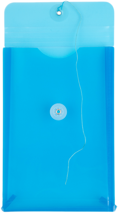 Blue 6 1/4 x 9 1/4 Open End Plastic Envelopes with Button & String
