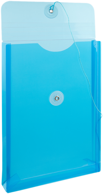 Blue 6 1/4 x 9 1/4 Open End Plastic Envelopes with Button & String