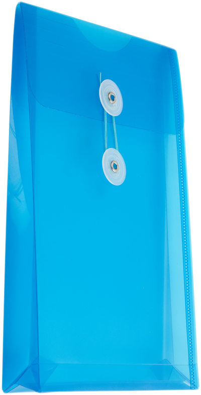 Blue 6 1/4 x 9 1/4 Open End Plastic Envelopes with Button & String
